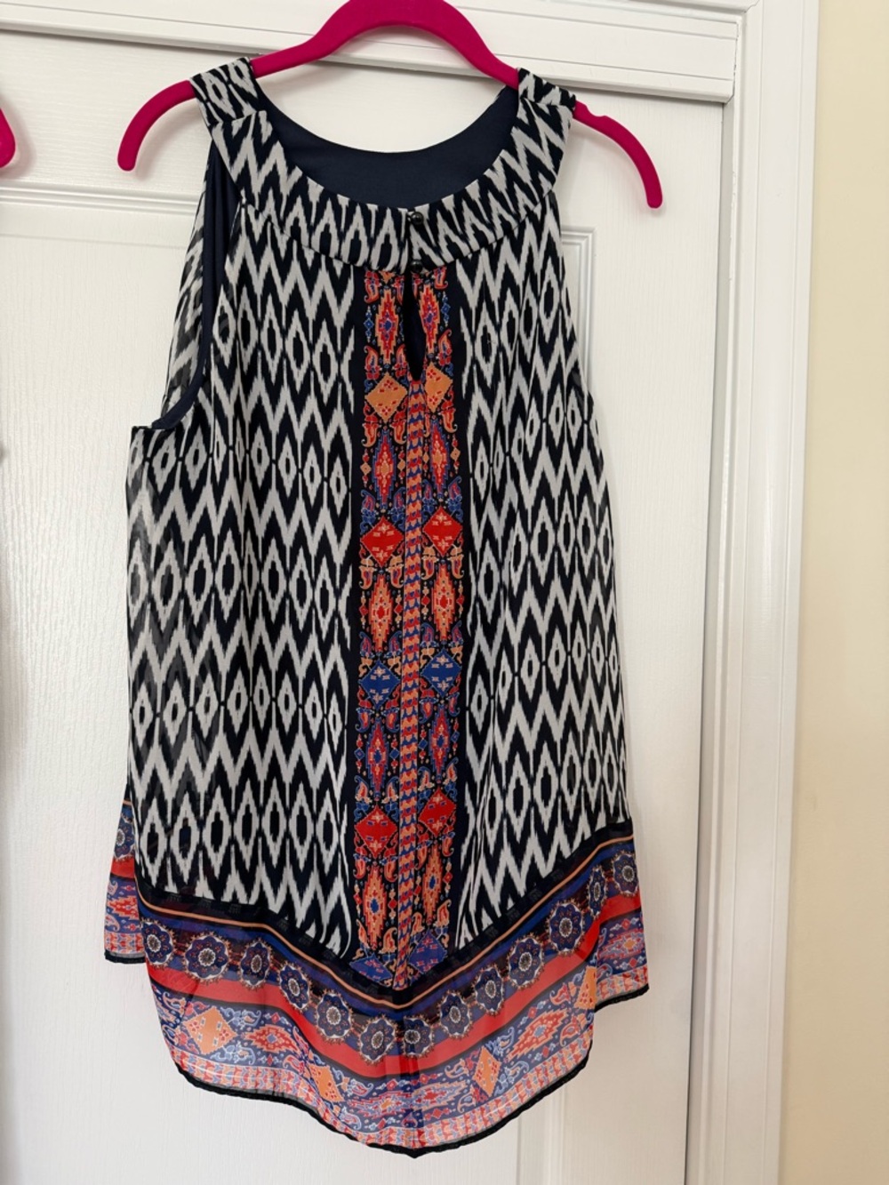 AB Studio Black and White Geometric Tunic with Multicolor Center Panel